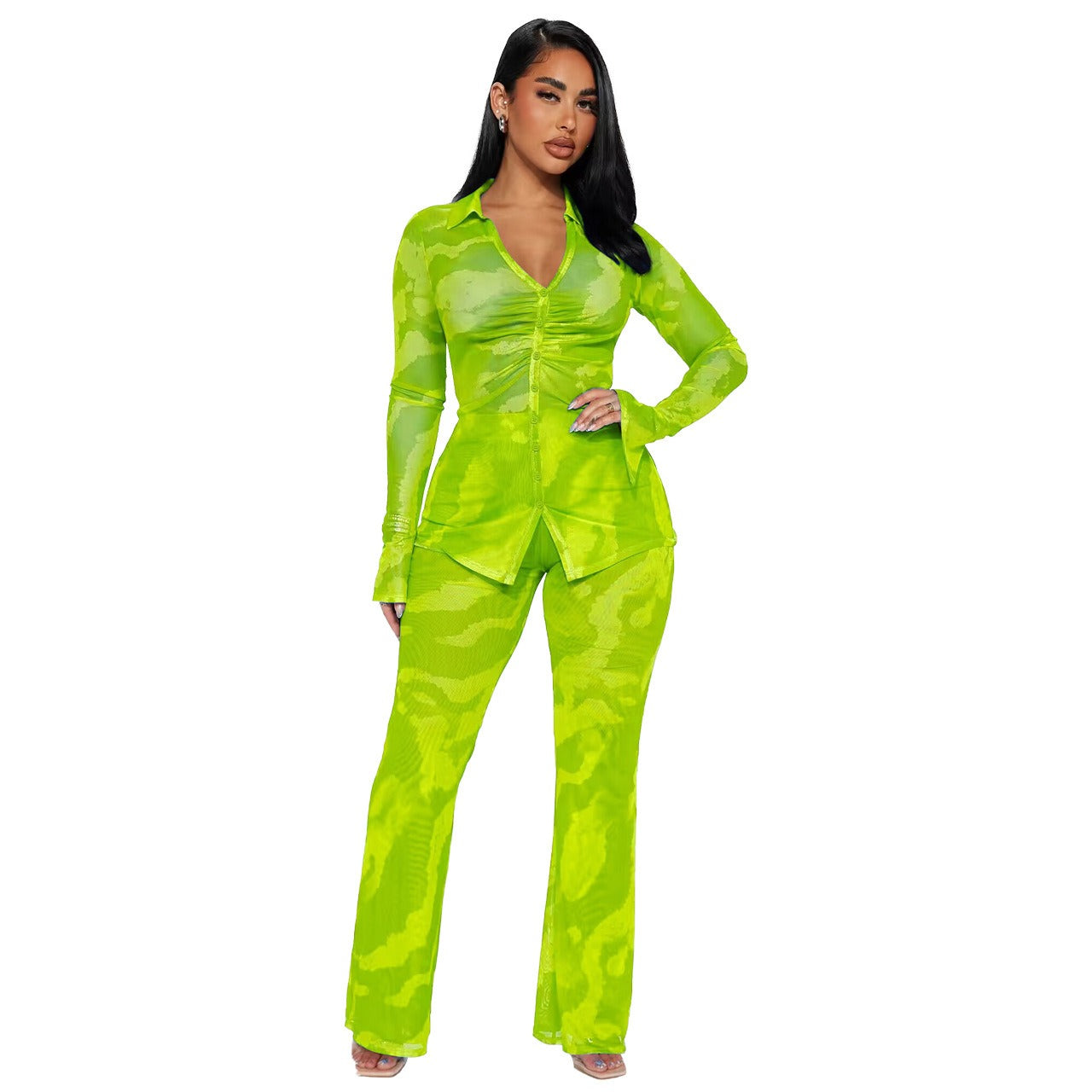 sexy mesh printed two-piece slim fit suit