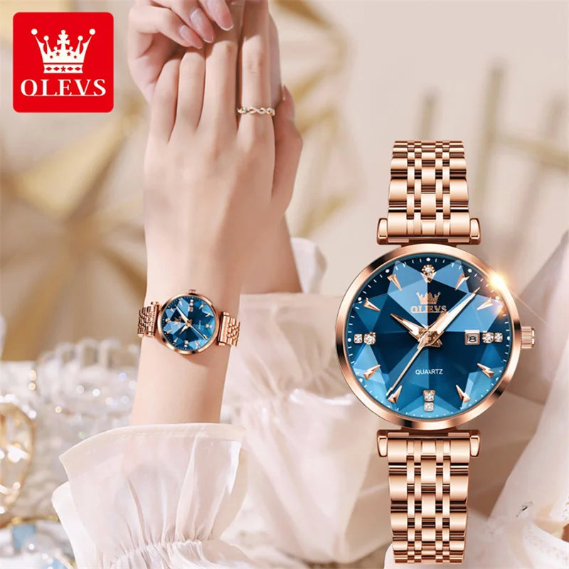 Rose Gold Quartz Blue Watch Women Watches Ladies Creative Steel Women'S Bracelet Watches Female Clock Relogio Feminino
