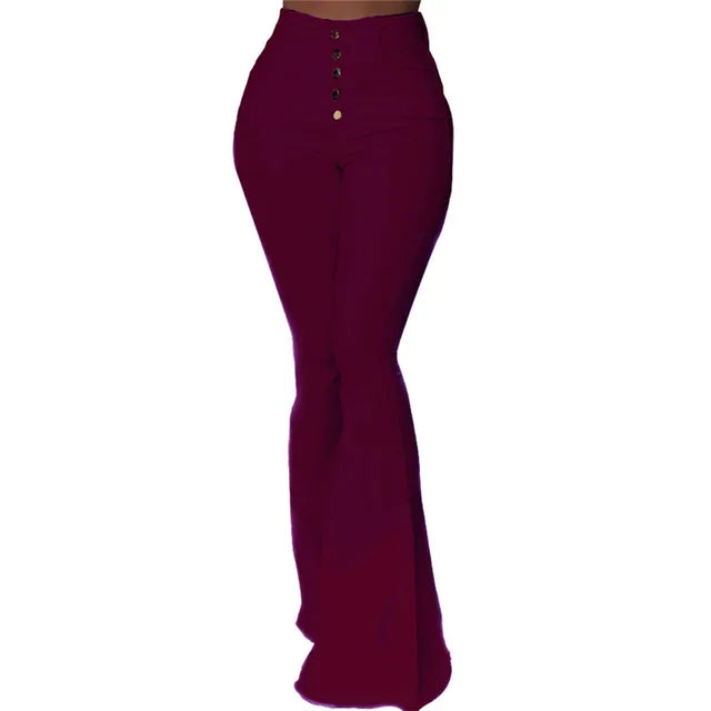 Women Elasticity Bell-bottoms Pants Solid High Waist Elegant Long Pants Fashion Ladies Full Length Trousers Pantalon Femme