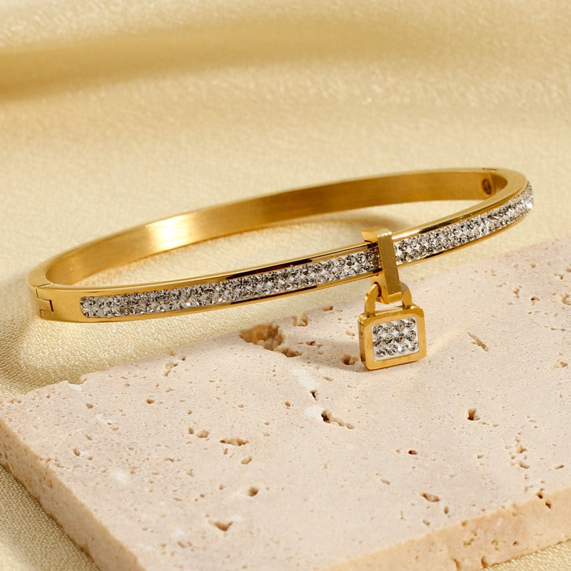 Super Flash Full Diamond Lock Head Concealed Buckle Bracelet Mud Diamond Small Square Lock Bracelet Jewelry