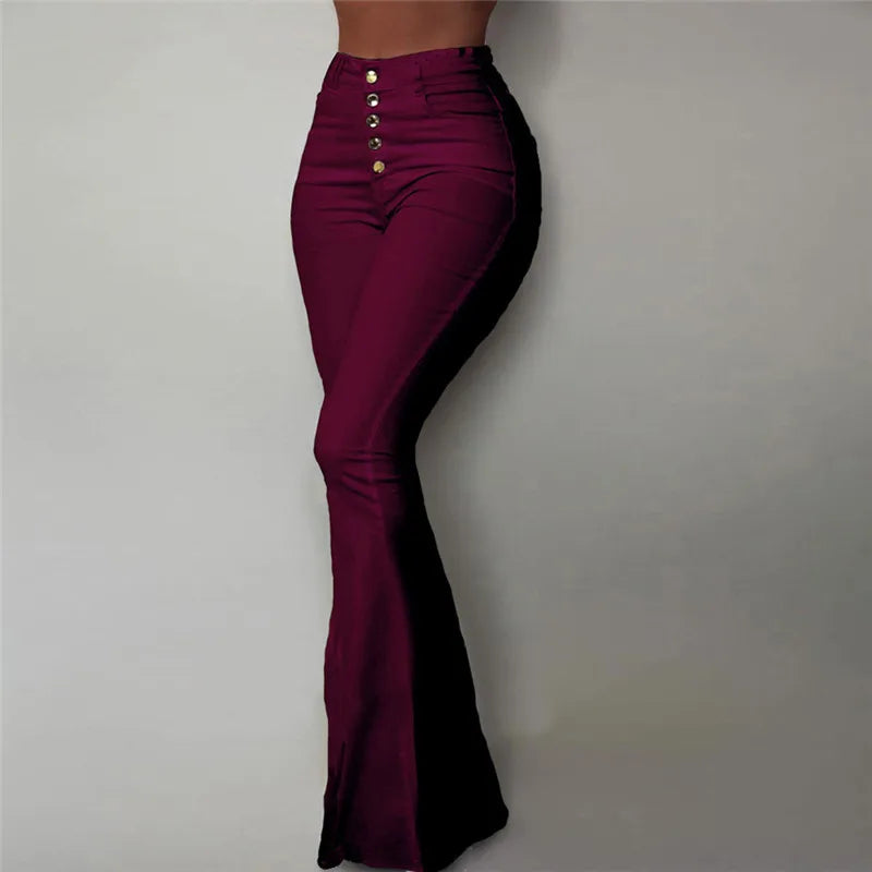 Women Elasticity Bell-bottoms Pants Solid High Waist Elegant Long Pants Fashion Ladies Full Length Trousers Pantalon Femme