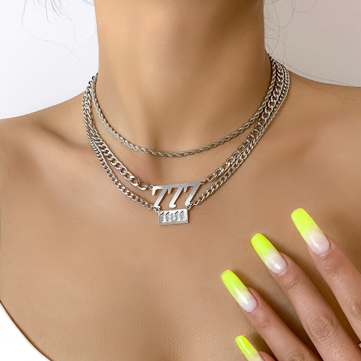Frigid Personality Thin Chain Necklace Retro Hollow Digital Pendant Set Necklace Women