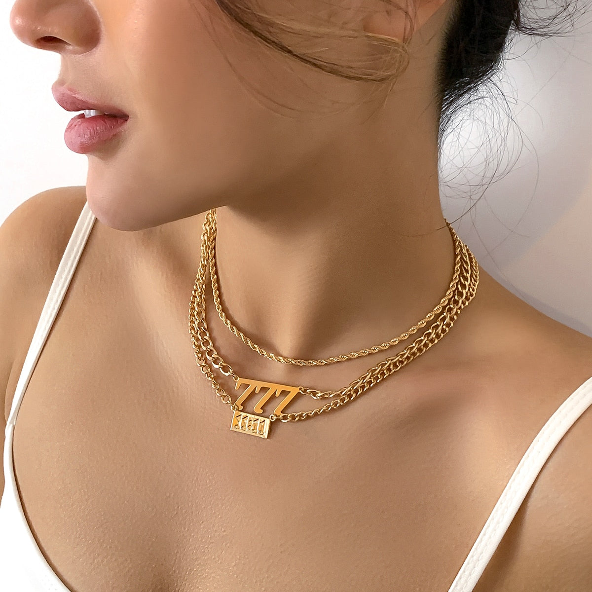 Frigid Personality Thin Chain Necklace Retro Hollow Digital Pendant Set Necklace Women