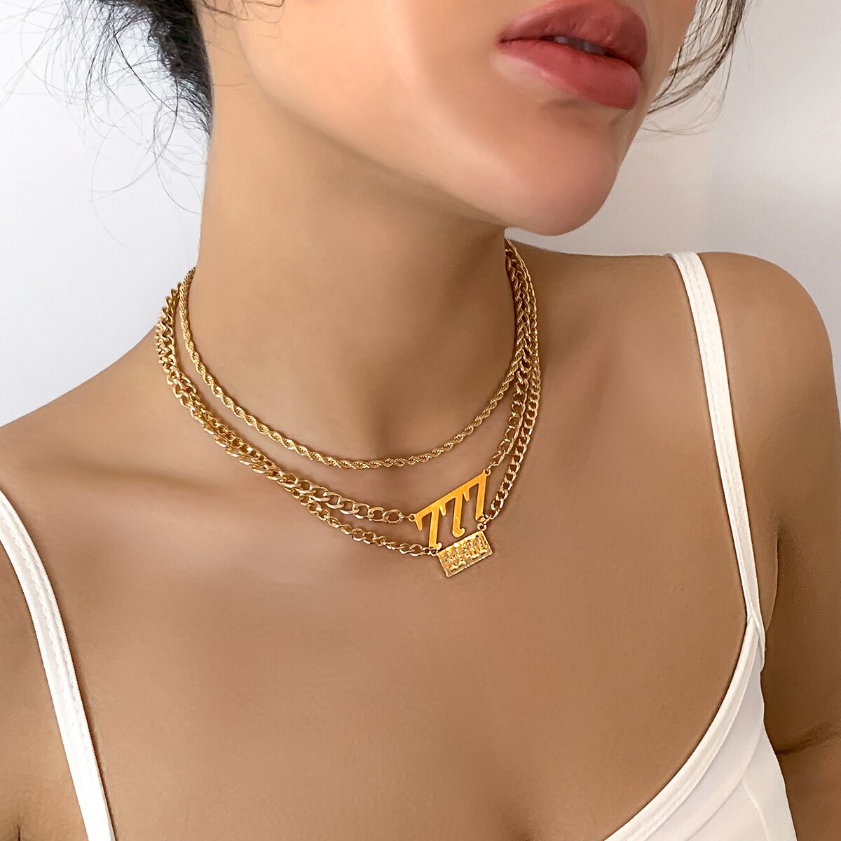 Frigid Personality Thin Chain Necklace Retro Hollow Digital Pendant Set Necklace Women
