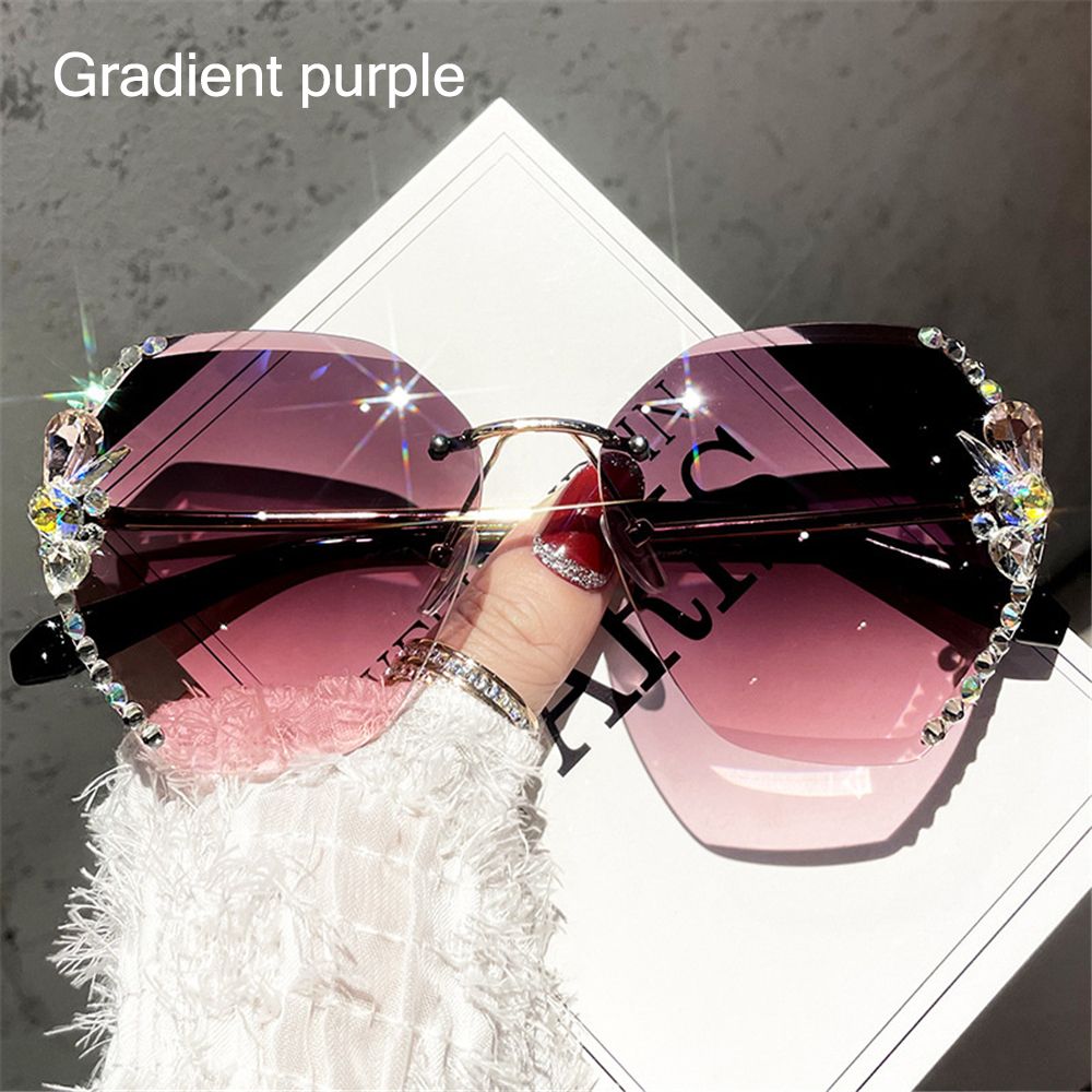 Vintage Rimless Rhinestone UV400 Sunglasses Fashion Brand Designer Sunglasses Retro Cutting Lens Gradient Sun Glass Female Shade