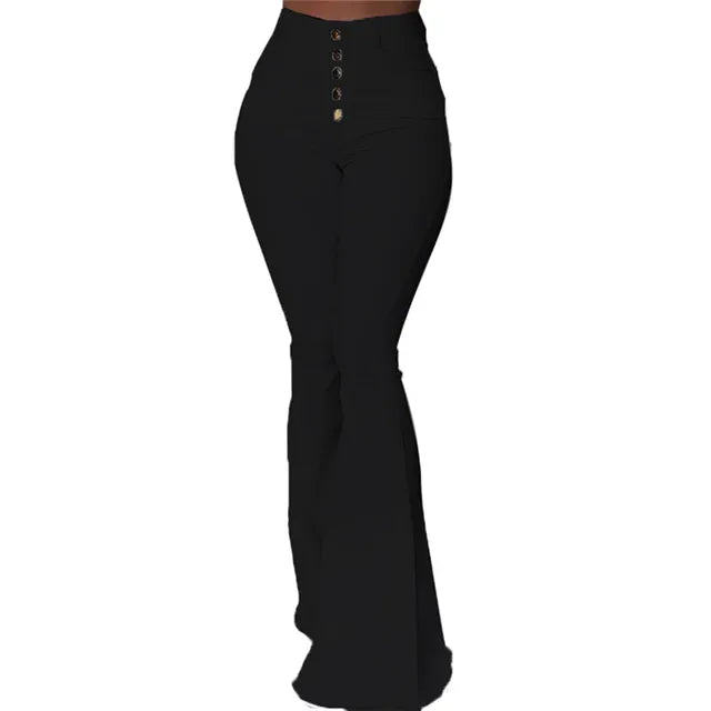 Women Elasticity Bell-bottoms Pants Solid High Waist Elegant Long Pants Fashion Ladies Full Length Trousers Pantalon Femme