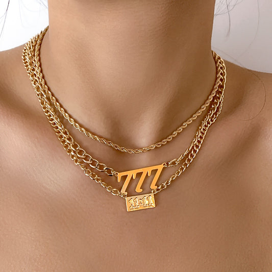 Frigid Personality Thin Chain Necklace Retro Hollow Digital Pendant Set Necklace Women