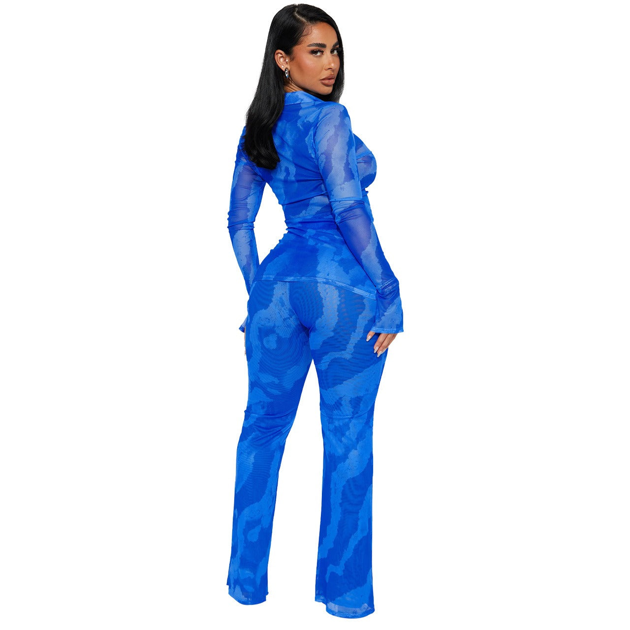 sexy mesh printed two-piece slim fit suit