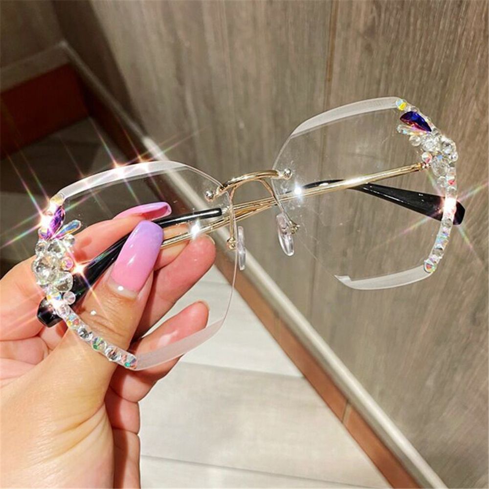 Vintage Rimless Rhinestone UV400 Sunglasses Fashion Brand Designer Sunglasses Retro Cutting Lens Gradient Sun Glass Female Shade