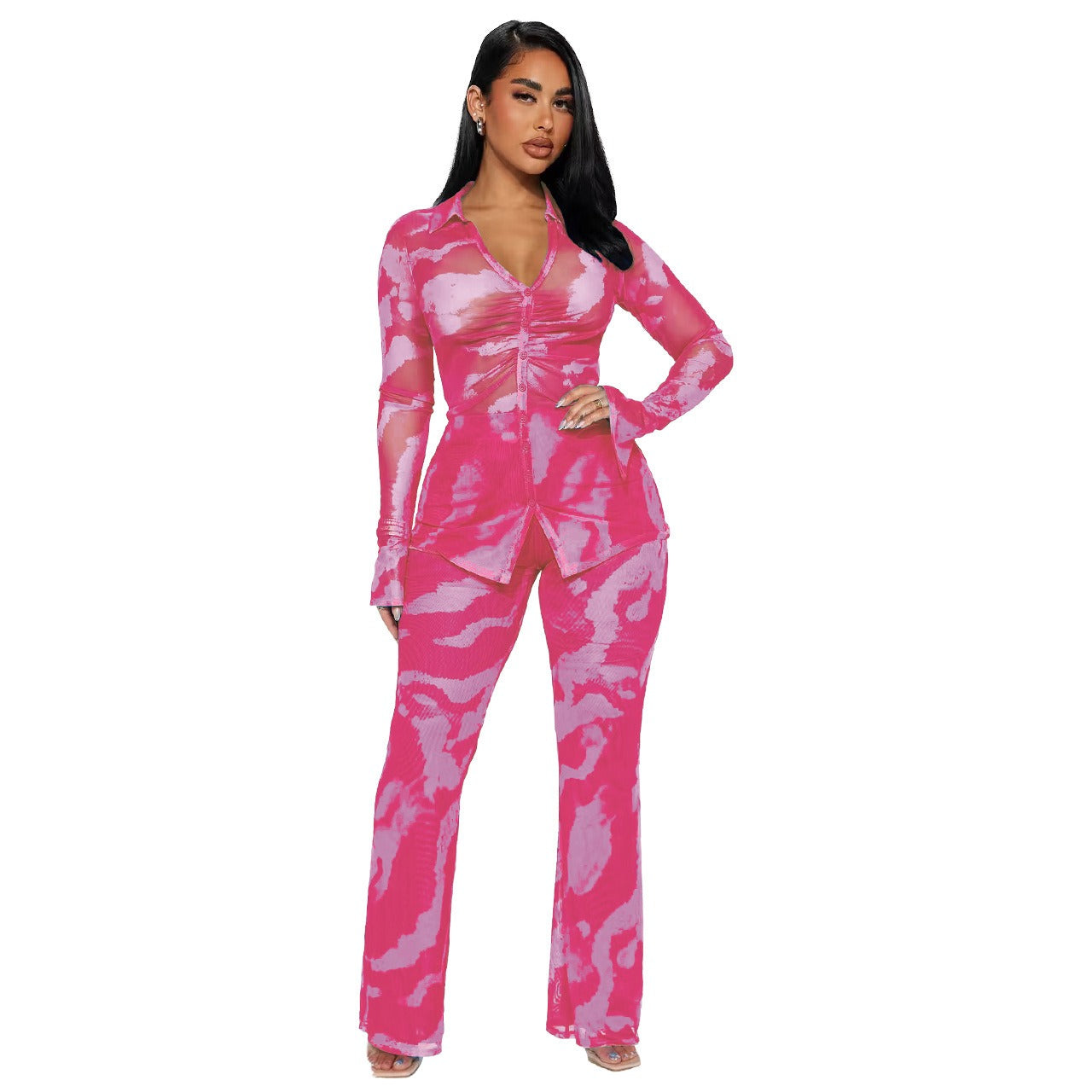 sexy mesh printed two-piece slim fit suit