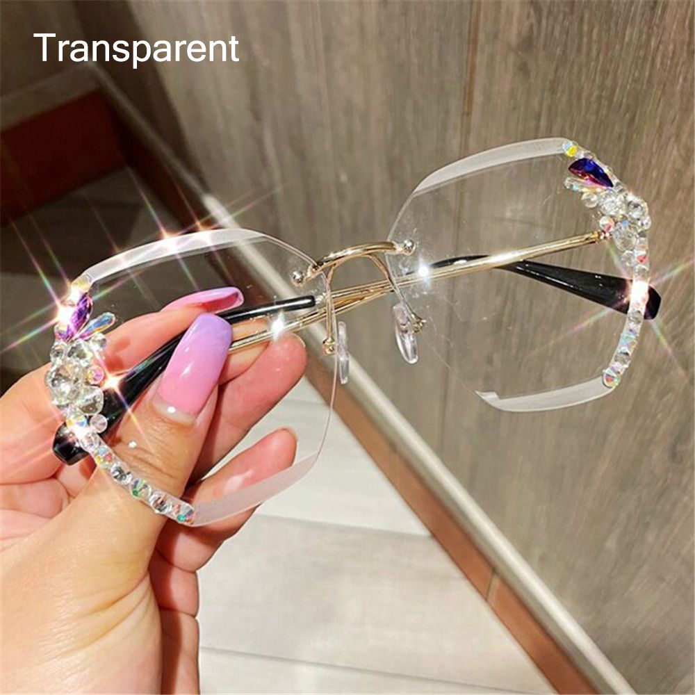 Vintage Rimless Rhinestone UV400 Sunglasses Fashion Brand Designer Sunglasses Retro Cutting Lens Gradient Sun Glass Female Shade