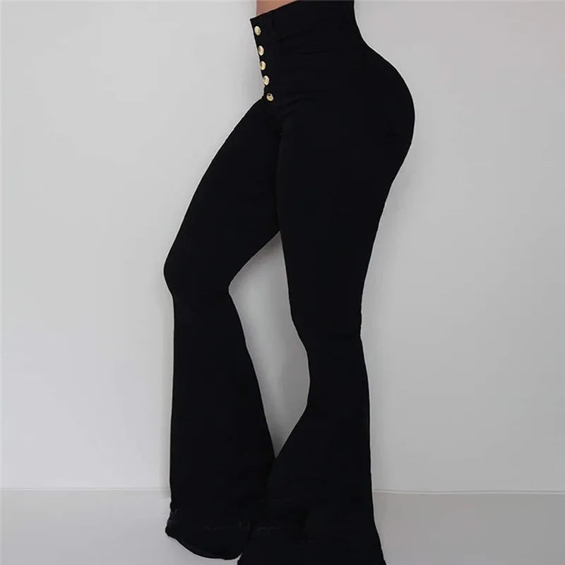 Women Elasticity Bell-bottoms Pants Solid High Waist Elegant Long Pants Fashion Ladies Full Length Trousers Pantalon Femme